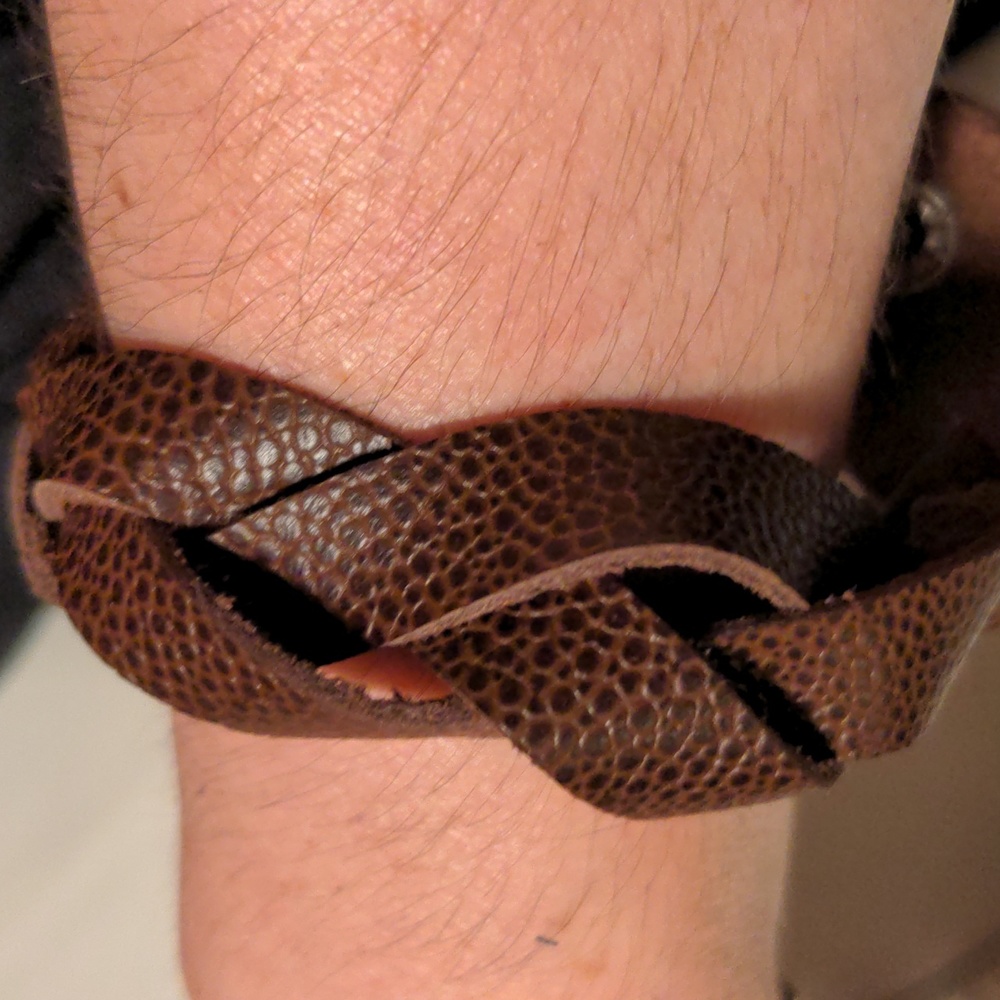 Unisex Handmade Genuine Leather Braided Bracelet Brown Gunmetal #11